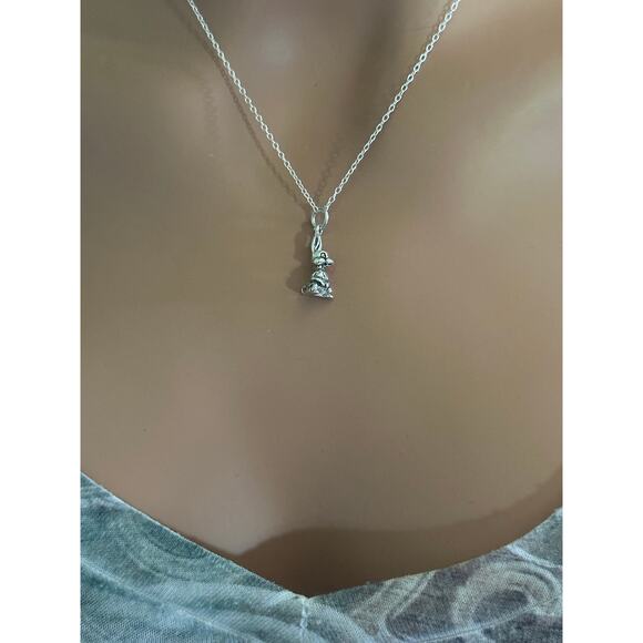 Sterling Silver 3D Oxidized Sitting Rabbit Necklace - Picture 1 of 4